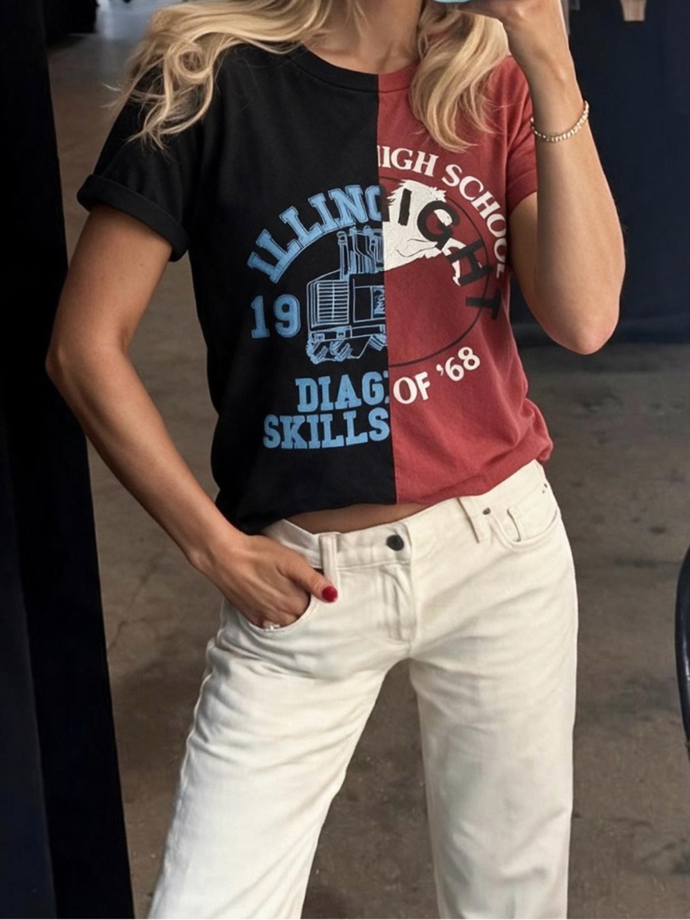 Split Panel "Half & Half" Graphic Streetwear T-Shirt – Red & Black
